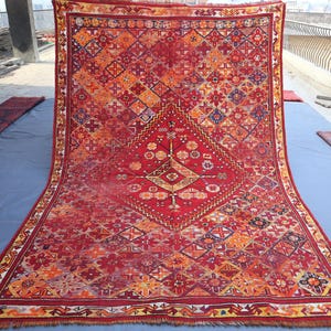 Afghan Turkmen Carpet 6x9 Ft, Antique Caucasian Rug, Turkish Style Hand Knotted Wool Area Rug, Oriental Geometric Rug, Red Tribal Rug 6x9