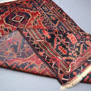 Vintage Geometric Baluchi Rug: 3.6x6.2 Ft Handmade Wool Oriental Rug