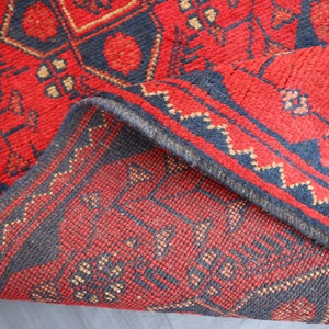 Handmade Red Afghan Bukhara Runner Rug: Wool Turkmen Hallway Rug (2x5 ft)