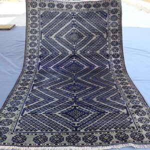 4x6 Ft Handmade Baluchi Rug: Dark Blue Geometric Afghan Rug
