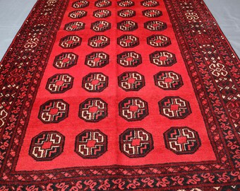Hand Knotted Afghan Mori Gul Rug: Vintage Red Wool Entryway Runner (4.5x7.5 Ft)