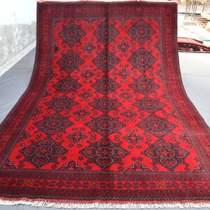 7x10 Ft Red Bukhara Rug/ Kalisai Design Rug/ Afghan Handmade Soft Wool Area Rug/ Oriental Bukhara Rug/ Living Room Rug/ Bedroom Rug 7x10 Rug