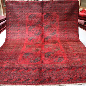 7x10 Ft Turkmen Antique Rug, Large Vintage Rug, Afghan Handmade High Pile Wool Rug, Tribal Ersari Area Rug, Turkmen Bukhara Carpet, Red Rug