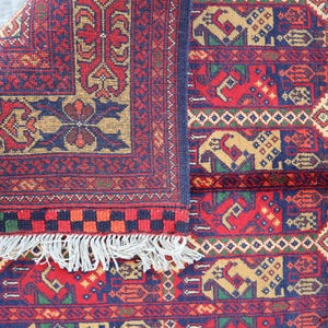 Afghan Turkmen Bukhara Rug 3x5: Hand-Knotted Wool, Oriental Design
