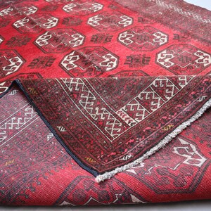 Vintage Turkmen Ersari Rug: 6x8 Red Afghan Wool Bokhara Rug