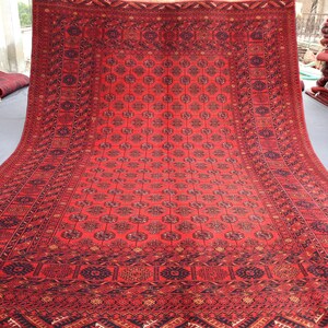 7x9 Red Turkmen Rug: Vintage Afghan Wool, Hand-Knotted