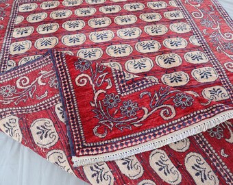 5.0x6.6 Ft Afghan Turkmen Rug: Hand-Knotted Wool Floral Area Rug