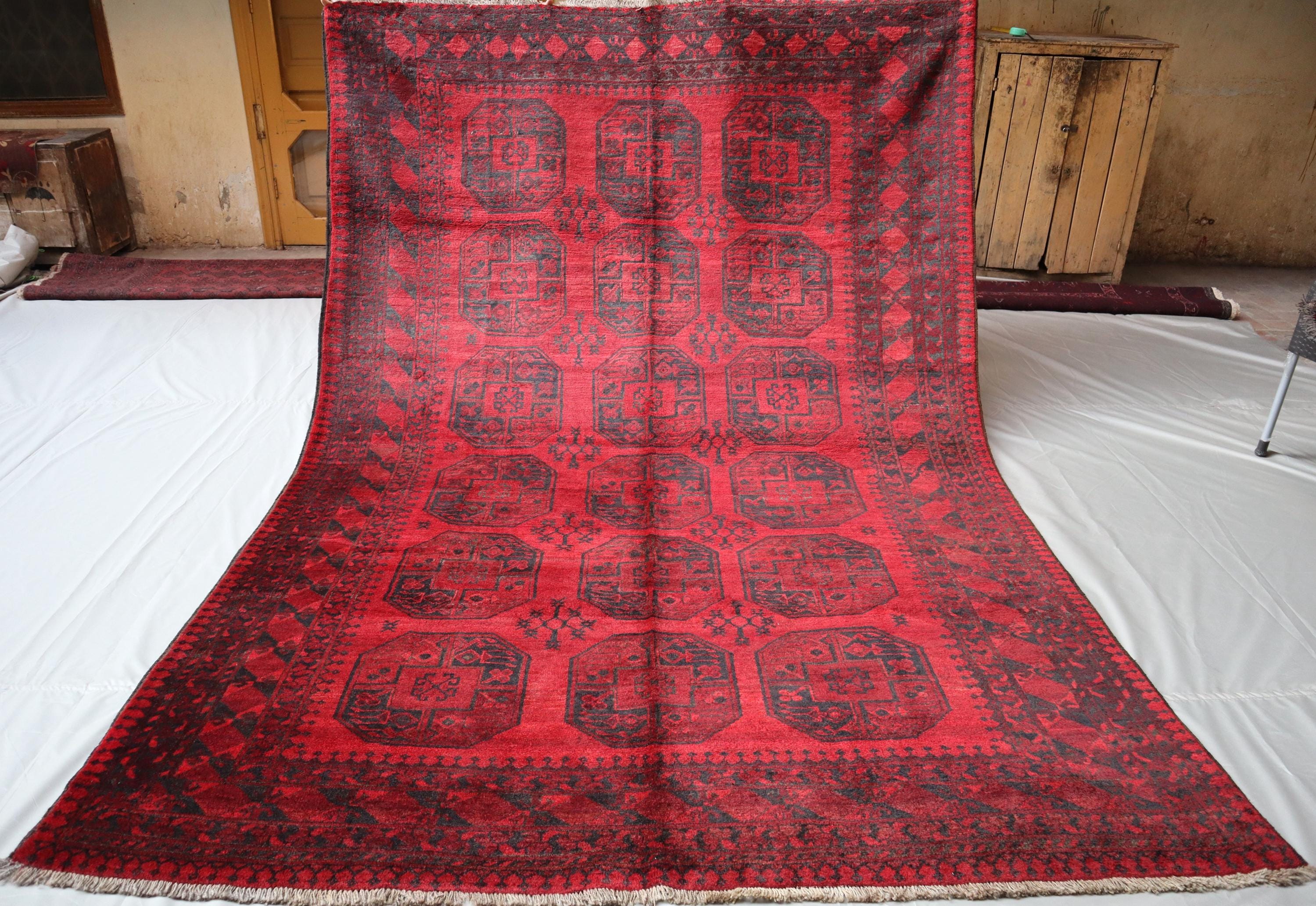 アンティークラグ トルクメン族 エルサリ（189×135cm）赤 黒 茶