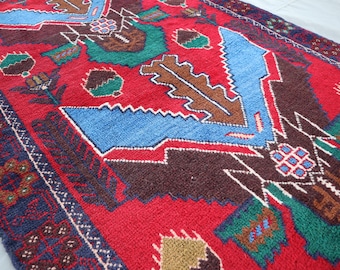 Tapis tribal vintage, tapis baloutchi oriental 3 x 5 pieds, tapis en laine fait main, tapis tribal turkmène, salon, tapis de chambre d'enfants, tapis à suspendre