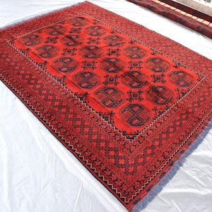 7x9 Afghan Turkmen Rug: Handmade Wool Ersari, Elephant Foot Design