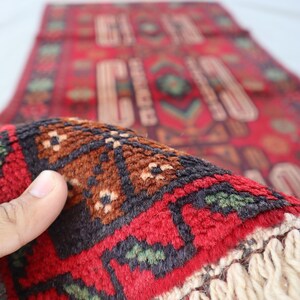Geometric Tribal Baluchi Rug 3x7 Ft, Antique Baluchi Rug/ Afghan Handmade Soft Pile Wool Rug/ Oriental Turkmen Area Rug/ Wool Bohemian Rug