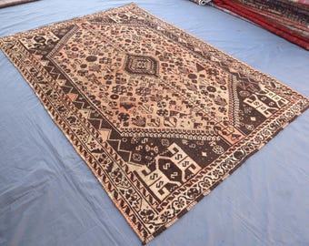 Alfombra antigua de terracota de 1,8 x 2,4 m, hecha a mano en lana, antigua alfombra caucásica, alfombra geométrica afgana Heriz, alfombra oriental turcomana, alfombra para sala de estar