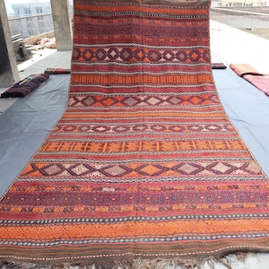 Alfombra Kilim antigua de 7 x 15 pies de ancho - Alfombra Kilim de lana afgana hecha a mano - Alfombra oriental de tejido plano turcomano - Alfombra de pasillo ancha, alfombra de entrada