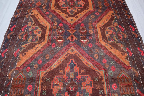 手織りアフガンバルーチラグ：4x7フローラルウールエリアラグ - Etsy 日本