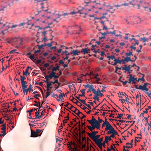 7x10 Ft Afghan Turkmen Rug: Handmade Wool, Red & Blue Oriental Design