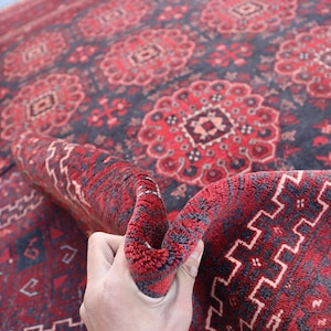 Handmade Afghan Wool Rug: 6.4x9.6 Ft, Traditional Red Bohemian Decor