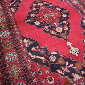 4x6 Red Wool Baluchi Rug: Vintage Turkmen Bukhara Rug