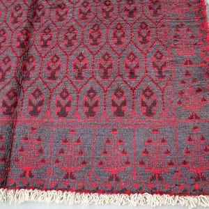 Vintage Afghan Wool Rug: 2.11x4.4 Ft Red Turkmen Boho Rug