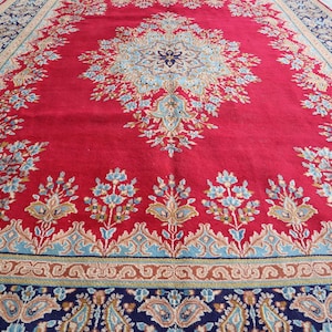 10x13 Ft Large Red Antique Rug, Caucasian Area Rug, Handmade Wool Rug, Afghan Tribal Red Rug, Turkish Heriz Boho Vintage Rug Living Room Rug