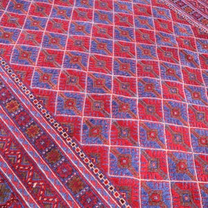 Handmade Afghan Mushwani Rug: 5x7 Red Geometric Wool Carpet