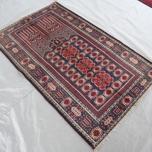 Vintage Baluchi Prayer Rug 3x5 Ft, Antique Piece Rug, Afghan Baluchi Rug, Handmade Wool Antique rug, Excellent Condition Rug, Bedroom Rug