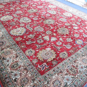 10x13 Ft Red Large Antique Rug- Afghan Caucasian Rug- Handmade Wool Rug- Oriental Afghan Rug- Bedroom Rug- Office Rug- Living Room Rug 10x13