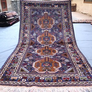 Hand Knotted Afghan Baluchi Rug: 3.6x6.6 Ft Vintage Wool Area Rug