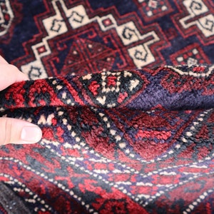 Alfombra Baluchi vintage, 3.9x6.9 pies Decoración vintage del hogar Alfombra hecha a mano afgana, Alfombra de lana de tintes vegetales anudada a mano turcomana, Alfombra de cocina, Alfombra de puerta 4x7