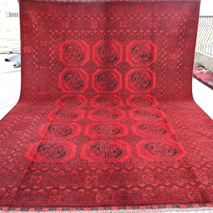 7x9 Ft Vintage Ersari Rug: Afghan Handmade Wool, Vegetable Dyes