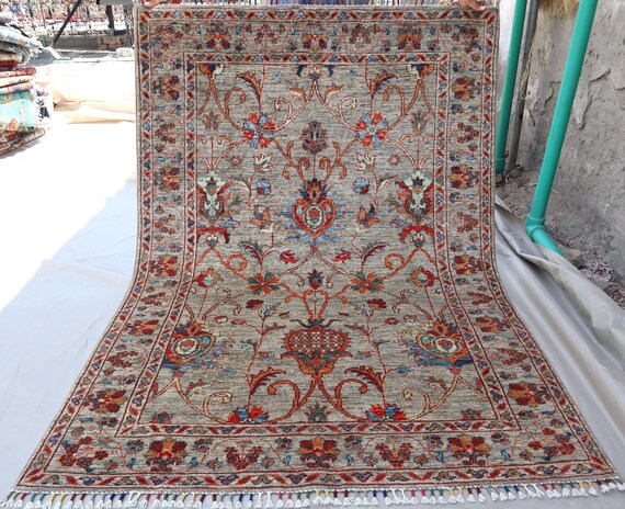 アフガニスタン スルタニ ラグ 4x6: ハンドメイド ウール トルクメン