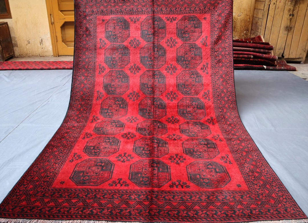Antique Bokhara Rug: 5x7 Red Afghan Wool Turkmen Tribal Rug - Etsy