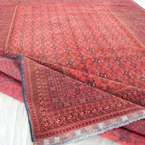 7x10 Ft Antique Piece Red Rug, Afghan Bashiri Rug, Fine Turkmen Tribal Bukhara Antique Rug, Handmade Wool Area Rug, Rug for Living Room 7x10
