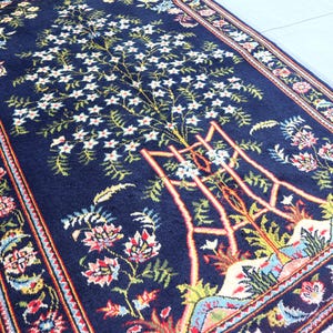 Handmade Wool Tree of Life Rug: 4x5 Ft Dark Blue Afghan Carpet