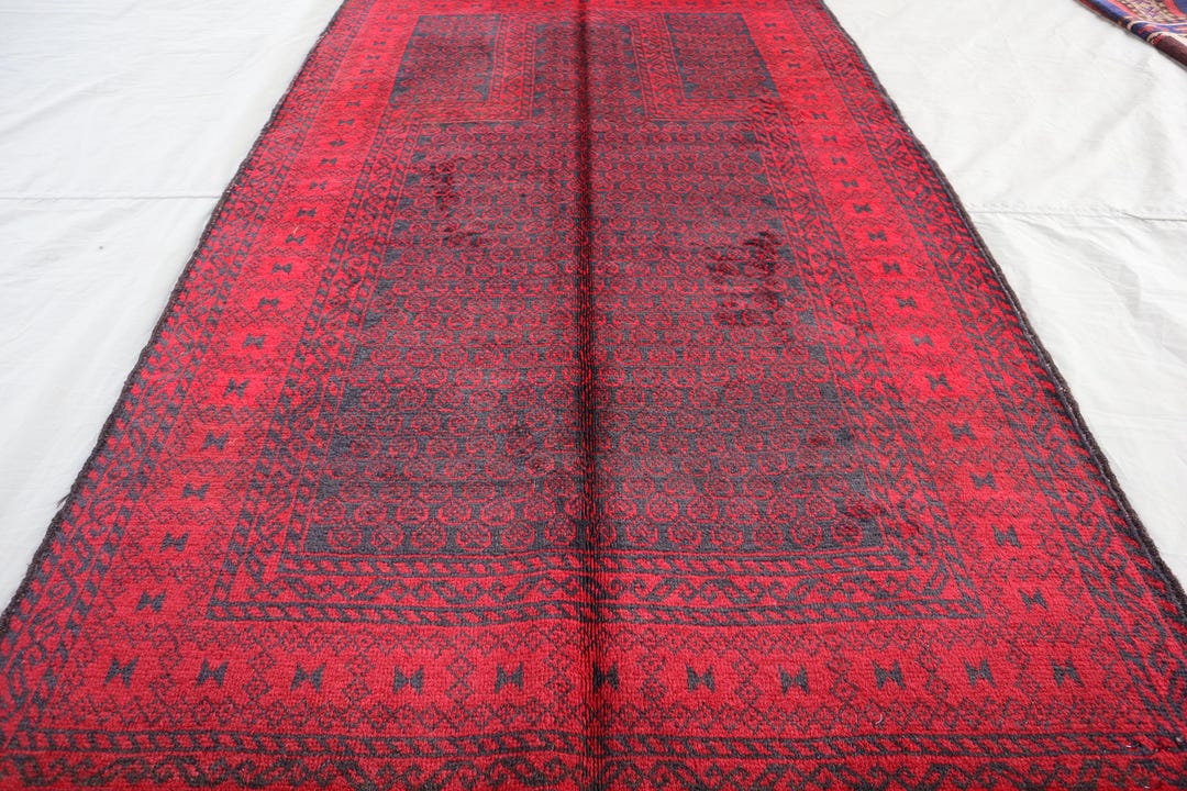 Vintage Afghan Baluchi Prayer Rug: 3x5 Red & Blue Wool - Etsy