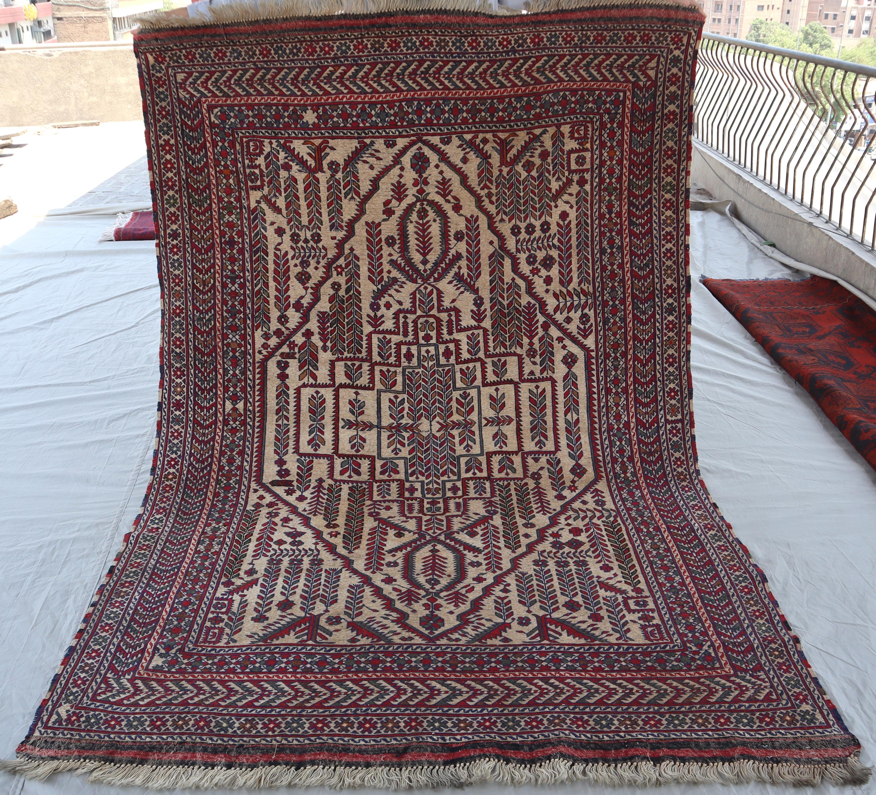 アンティーク アフガニスタン キリム ラグ 5x7: 手織りトルクメン