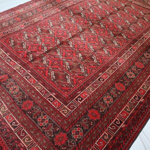 Antique Bukhara Rug 7x10 Ft: Red Afghan Hand-Knotted Wool Turkmen Rug