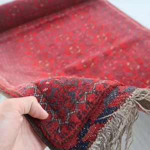 3x13 Ft Red Turkmen Runner Rug: Vintage Wool Hallway Rug
