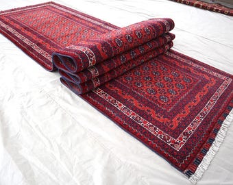 3x13 Red Turkmen Runner Rug: Afghan Wool Hallway Carpet