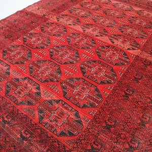 Antique Turkmen Red Wool Rug 7x9, Hand-Knotted Afghan Rug, Tribal Bukhara Design