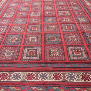 6x9 Ft Red Vintage Kilim Rug, Traditional Afghan Handmade Wool Oriental Rug, Turkmen Tribal Mushwani Rug, Large Antique Rugs for Living Room
