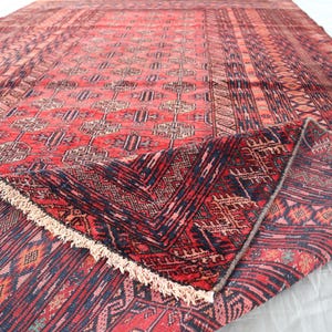 Red Afghan Wool Rug 4.6x7.1 Ft: Handmade Turkmen Oriental Bedroom Rug