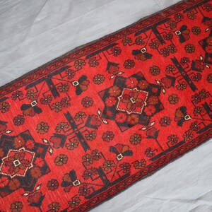 Handmade Afghan Turkmen Runner Rug: Red Wool Hallway Carpet (2x5 Ft)