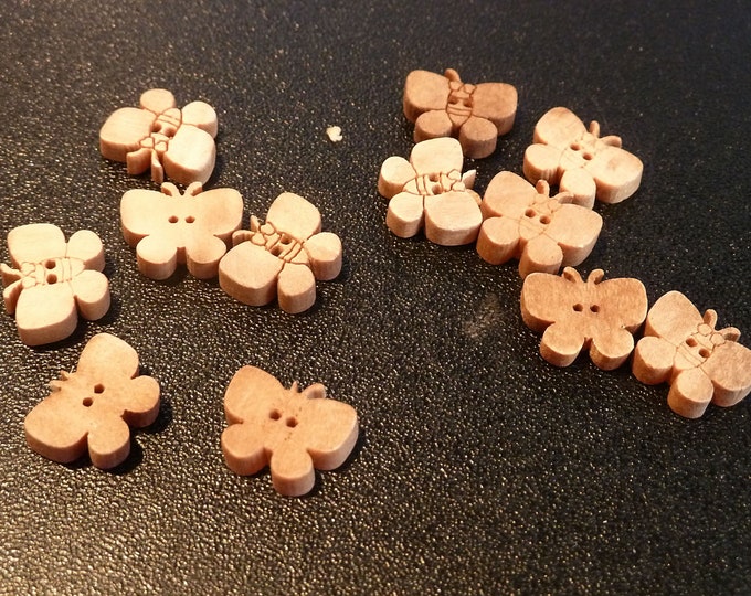 Buttons Tiny Wood Butterflies  set of 12  /M14