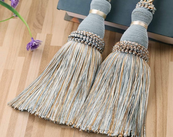 KISENG Curtain Tassel Tiebacks, Beaded Tassels Curtain Tiebacks Rope ,Set of 2 (Blue)