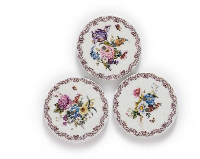 Buttons Round Floral  Set of 10  / 112