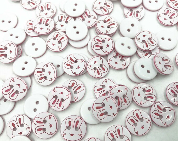 Buttons Round with Painted Red Rabbit Faces   set of 10  /  102