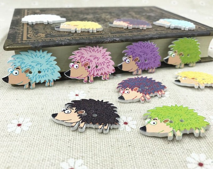 Wooden Hedgehog Buttons   set of 10  /  106