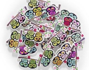 Owls on Branch Buttons  set of 10  / 224