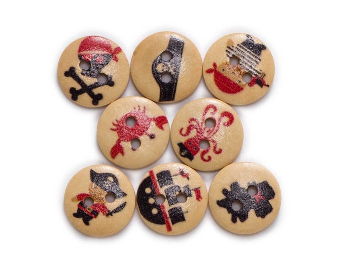 Buttons with Pirate items painted on them  set of 10 / LL