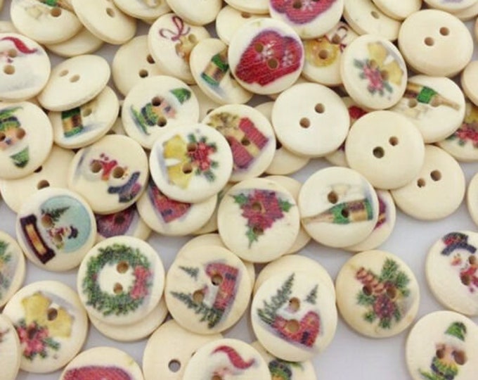 Christmas Pattern Wood Buttons 10 Piece         FF